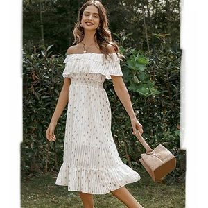 🆕white Gold polka Dot off the shoulder dress